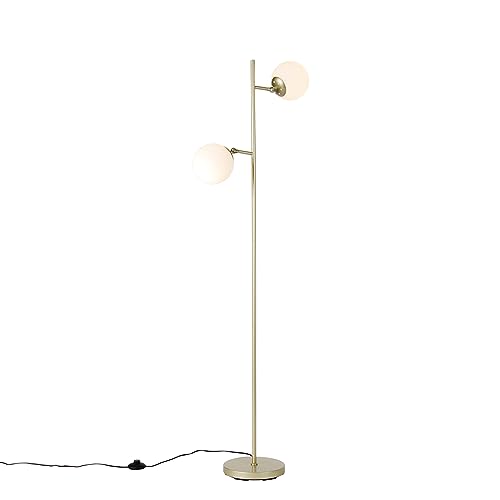 Qazqa - Art Deco Smarte Stehleuchte I Stehlampe I Standleuchte I Lampe I Leuchte Gold I Messing mit Milchglas inkl. 2 WiFi P45 - Pallon Dimmer I Dimmbar I Wohnzimmer I Schlafzimmer - Stahl Länglich - Qazqa - Art Deco Smarte Stehleuchte I Stehlampe I Standleuchte I Lampe I Leuchte Gold I Messing mit Milchglas inkl. 2 WiFi P45 - Pallon Dimmer I Dimmbar I Wohnzimmer I Schlafzimmer - Stahl Länglich - von Qazqa
