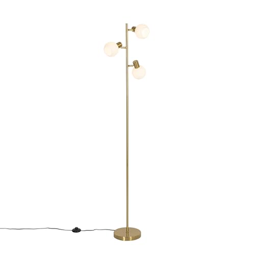 Qazqa - Art Deco Stehleuchte I Stehlampe I Standleuchte I Lampe I Leuchte Gold I Messing mit Opalglas 3-flammig verstellbar - Anouk I Wohnzimmer I Schlafzimmer - Länglich - LED geeignet E14 Qazqa - Art Deco Stehleuchte I Stehlampe I Standleuchte I Lampe I Leuchte Gold I Messing mit Opalglas 3-flammig verstellbar - Anouk I Wohnzimmer I Schlafzimmer - Länglich - LED geeignet E14 von Qazqa