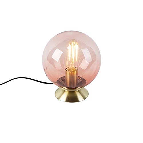 Qazqa - Art Deco Tischlampe Messing mit rosa Glas - Pallon I Wohnzimmer I Schlafzimmer - Kugel I Kugelförmig - LED geeignet E27 von Qazqa