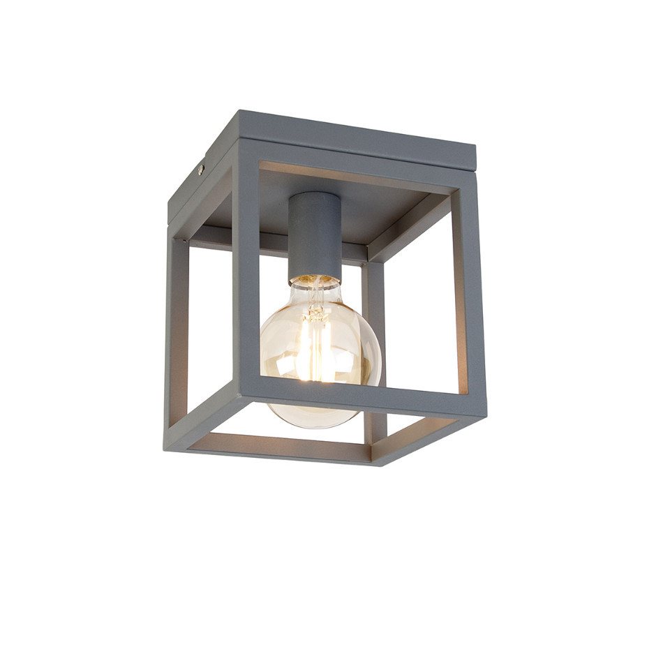 Qazqa Deckenleuchte Cage, LED wechselbar, E27, Dunkelgrau, Modern, Stahl, 1-flammig von Qazqa