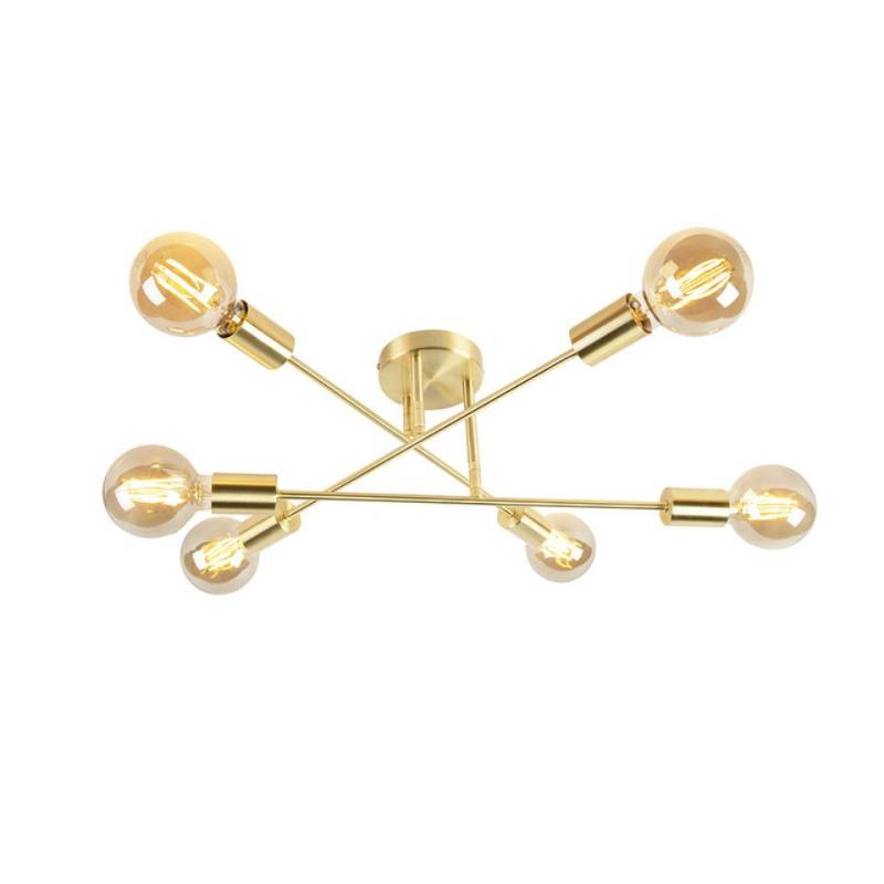 Qazqa Deckenleuchte Sydney, LED wechselbar, E27, Messing, Industrie, Stahl, 6-flammig von Qazqa