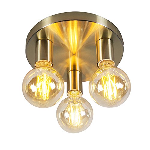 Qazqa - Design Art Deco Deckenleuchte I Deckenlampe I Lampe I Leuchte Gold I Messing rund - Facil 3-flammig I Wohnzimmer I Schlafzimmer - Stahl Rund - LED geeignet E27 Qazqa - Design Art Deco Deckenleuchte I Deckenlampe I Lampe I Leuchte Gold I Messing rund - Facil 3-flammig I Wohnzimmer I Schlafzimmer - Stahl Rund - LED geeignet E27 von Qazqa