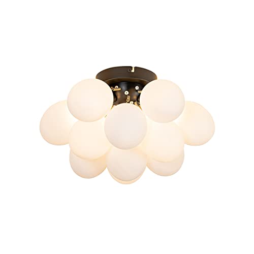 Qazqa - Design Art-Deco-Deckenleuchte I Deckenlampe I Lampe I Leuchte schwarz mit Opalglas 3-flammig – Uvas I Wohnzimmer I Schlafzimmer - Kugel I Kugelförmig - LED geeignet G9 von Qazqa