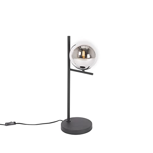 Qazqa - Design Art-Deco-Tischlampe in Schwarz und Rauchglas – Flore I Wohnzimmer I Schlafzimmer - Stahl Kugel I Kugelförmig I Länglich - LED geeignet E14 von Qazqa