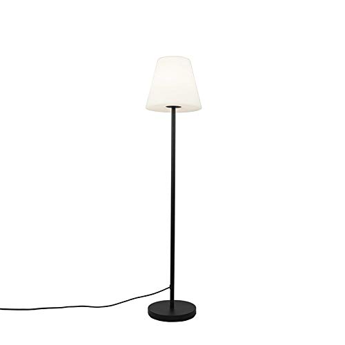 Qazqa - Design Außen Stehlampe schwarz mit weißem Schirm 35 cm IP65 - Virginia I Außenbeleuchtung - Stahl Länglich - LED geeignet E27 von Qazqa