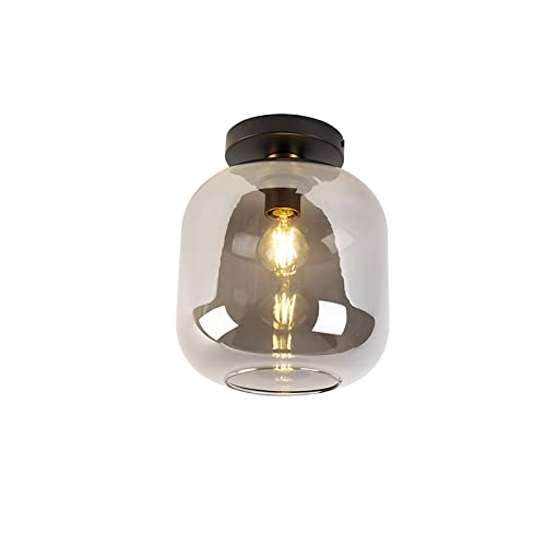 Qazqa - Design Deckenlampe schwarz mit Gold I Messing mit Rauchglas - Zuzanna I Wohnzimmer I Schlafzimmer - Rund - LED geeignet E27 von Qazqa