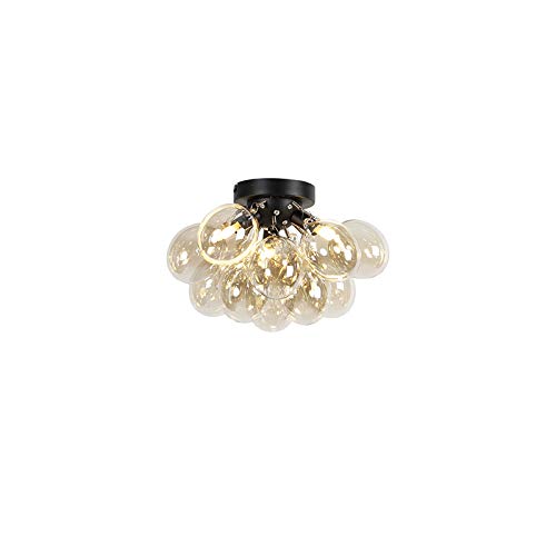 Qazqa - Design Deckenleuchte I Deckenlampe I Lampe I Leuchte schwarz mit Braunglas 3-flammig-Licht - Uvas I Wohnzimmer I Schlafzimmer - Kugel I Kugelförmig - LED geeignet G9 von Qazqa