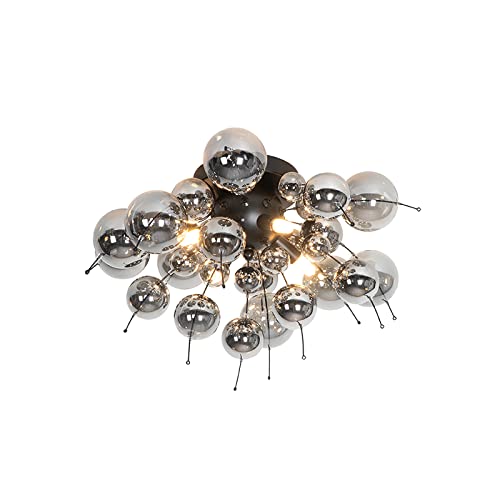 Qazqa - Design Deckenleuchte I Deckenlampe I Lampe I Leuchte schwarz mit Rauchglas 50 cm 4-flammig - Explode I Wohnzimmer I Schlafzimmer - Rund - LED geeignet G9 von Qazqa