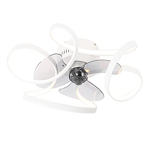 Qazqa - Design Deckenventilator mit beleuchtung weiß 55cm inkl. LED Dimmbar mit Fernbedienung - Mandy Dimmer I Dimmbar I Wohnzimmer I Schlafzimmer - Stahl Rund - I LED von Qazqa