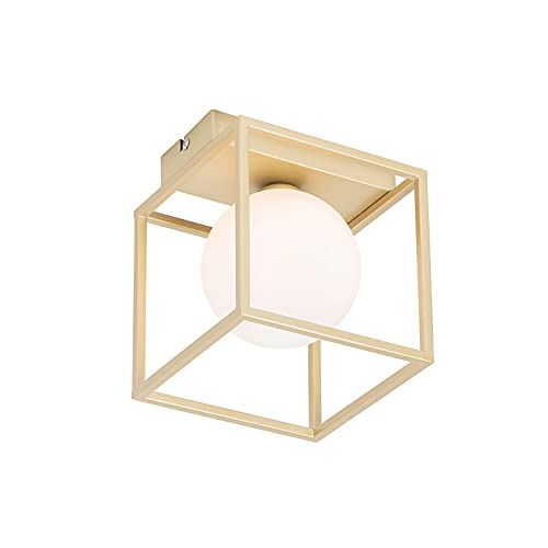 Qazqa - Design Design-Deckenleuchte I Deckenlampe I Lampe I Leuchte Gold I Messing mit Weiß - Aniek I Wohnzimmer I Schlafzimmer - Stahl Quadratisch - LED geeignet G9 von Qazqa