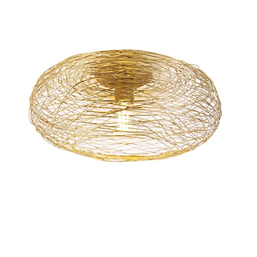 Qazqa - Design Design-Deckenleuchte I Deckenlampe I Lampe I Leuchte Gold I Messing oval - Sarella I Wohnzimmer I Schlafzimmer - Stahl Rund - LED geeignet E27 von Qazqa