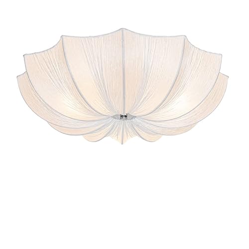 Qazqa - Design Design-Deckenleuchte I Deckenlampe I Lampe I Leuchte weiße Seide 52 cm 3-flammig - Plu I Wohnzimmer I Schlafzimmer - Textil Rund - LED geeignet E27 von Qazqa