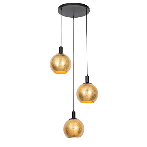 Qazqa - Design Design-Hängelampe I Pendellampe I Pendelleuchte schwarz mit Gold I Messingglas 3-flammig - Bert I Wohnzimmer I Schlafzimmer - Rund - LED geeignet E27 von Qazqa