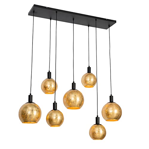Qazqa - Design Design-Hängelampe I Pendellampe I Pendelleuchte schwarz mit Gold I Messingglas 7-flammig - Bert I Wohnzimmer I Schlafzimmer - Länglich - LED geeignet E27 Qazqa - Design Design-Hängelampe I Pendellampe I Pendelleuchte schwarz mit Gold I Messingglas 7-flammig - Bert I Wohnzimmer I Schlafzimmer - Länglich - LED geeignet E27 von Qazqa