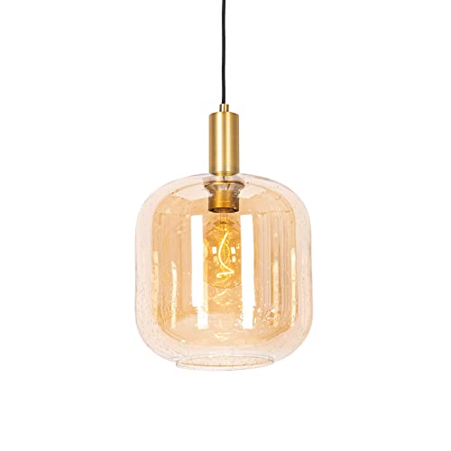 Qazqa - Design Design-Hängelampe I Pendellampe I Pendelleuchte schwarz mit Messing und bernsteinfarbenem Glas – Zuzanna I Wohnzimmer I Schlafzimmer - Rund - LED geeignet E27 Qazqa - Design Design-Hängelampe I Pendellampe I Pendelleuchte schwarz mit Messing und bernsteinfarbenem Glas – Zuzanna I Wohnzimmer I Schlafzimmer - Rund - LED geeignet E27 von Qazqa