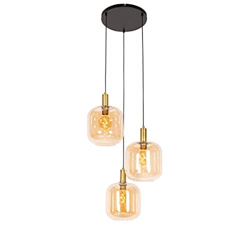 Qazqa - Design Design-Hängelampe I Pendellampe I Pendelleuchte schwarz mit Messing und braunem Glas 3-flammig Lichter - Zuzanna I Wohnzimmer I Schlafzimmer - Rund - LED geeignet E27 Qazqa - Design Design-Hängelampe I Pendellampe I Pendelleuchte schwarz mit Messing und braunem Glas 3-flammig Lichter - Zuzanna I Wohnzimmer I Schlafzimmer - Rund - LED geeignet E27 von Qazqa