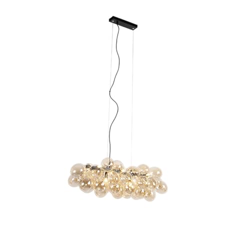 Qazqa - Design Design-Hängeleuchte schwarz mit Bernsteinglas 8-flammig - Uvas I Wohnzimmer I Schlafzimmer - Länglich - LED geeignet G9 von Qazqa