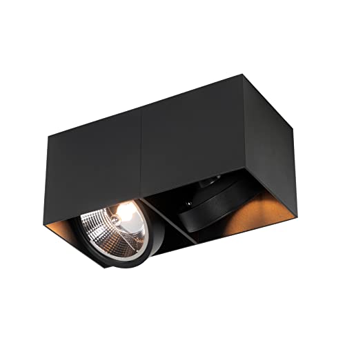 Qazqa - Design Design-Spot I Spotlight I Deckenspot I Deckenstrahler I Strahler I Lampe I Leuchte schwarz rechteckig AR111 2-flammig-flammig - Box I Wohnzimmer I Schlafzimmer - Aluminium Rechteckig - von Qazqa