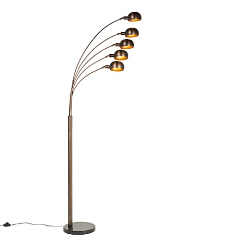 Qazqa - Design Design-Stehlampe dunkelbronze mit Gold I Messingenen 5 Lichtern - Sixties Marmo I Wohnzimmer I Schlafzimmer - Stahl Länglich - LED geeignet E14 von Qazqa