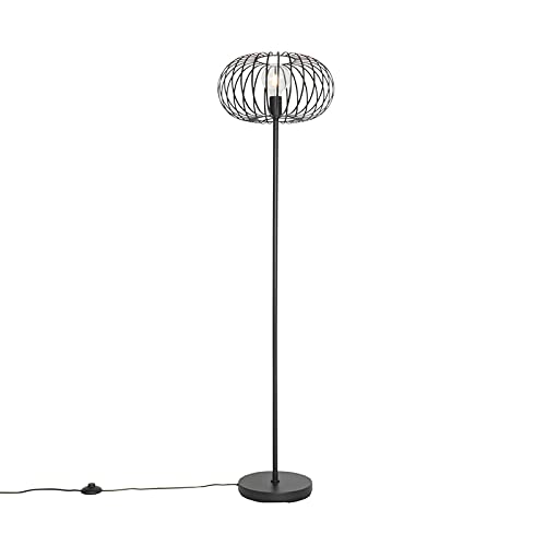 Qazqa - Design Design-Stehleuchte I Stehlampe I Standleuchte I Lampe I Leuchte Schwarz Draht - Johanna I Wohnzimmer I Schlafzimmer - Stahl Länglich - LED geeignet E27 von Qazqa