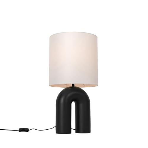 Qazqa - Design Design-Tischlampe schwarz mit weißem Leinenschirm - Lotti I Wohnzimmer I Schlafzimmer - Kunststoff Organisch - LED geeignet E27 von Qazqa
