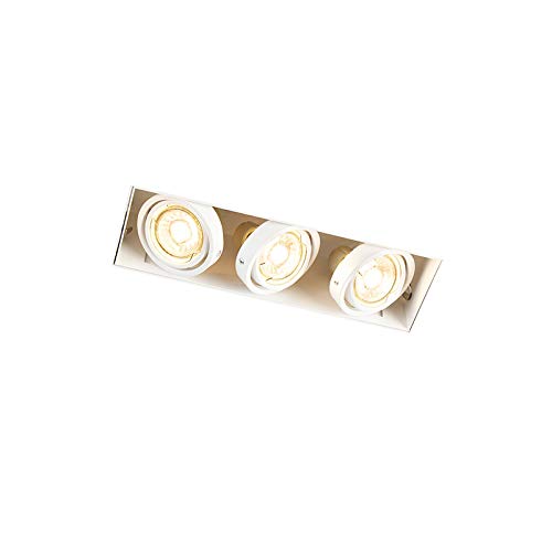 Qazqa - Design Einbaustrahler weiß dreh- und kippbar trimmlos 3-flammig - Oneon 3 I Wohnzimmer I Schlafzimmer - Stahl Rechteckig - LED geeignet GU10 von Qazqa