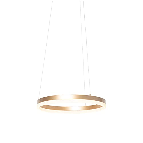 Qazqa - Design Hängelampe I Pendellampe I Pendelleuchte Gold I Messing 40 cm inkl. LED 3 Stufen dimmbar - Anello Dimmer I Dimmbar I Wohnzimmer I Schlafzimmer - Aluminium Rund - I von Qazqa