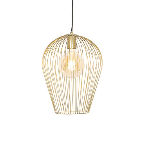 Qazqa - Design Hängelampe I Pendellampe I Pendelleuchte Gold I Messing - Wire Ario I Wohnzimmer I Schlafzimmer - Stahl Länglich - LED geeignet E27 von Qazqa