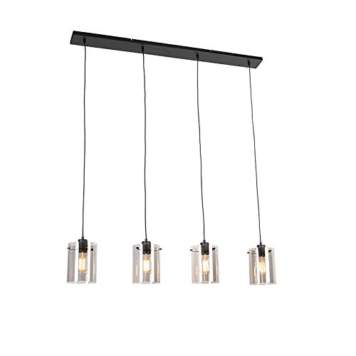 Qazqa - Design Hängelampe I Pendellampe I Pendelleuchte schwarz mit Rauchglas 4-flammig-Licht - Kuppel I Wohnzimmer I Schlafzimmer - Länglich - LED geeignet E27 Qazqa - Design Hängelampe I Pendellampe I Pendelleuchte schwarz mit Rauchglas 4-flammig-Licht - Kuppel I Wohnzimmer I Schlafzimmer - Länglich - LED geeignet E27 von Qazqa