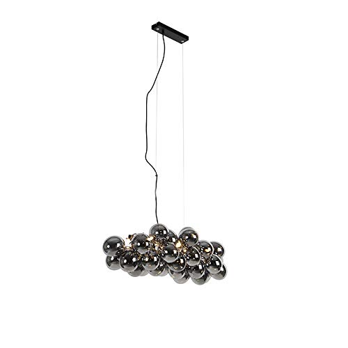 Qazqa - Design Hängelampe I Pendellampe I Pendelleuchte schwarz mit Rauchglas 8 Lampen - Uvas I Wohnzimmer I Schlafzimmer - Länglich - LED geeignet G9 von Qazqa