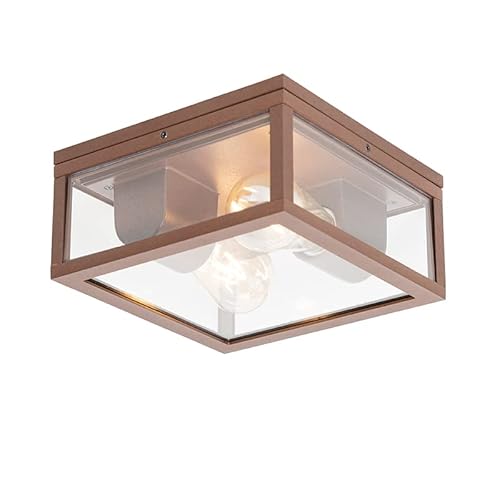 Qazqa - Design Industrie I Vintage I Außen Deckenleuchte I Deckenlampe I Lampe I Leuchte rostbraun IP44 2-flammig - Charlois I Außenbeleuchtung - Aluminium Quadratisch - LED geeignet E27 von Qazqa