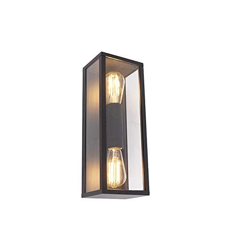 Qazqa - Design Industrie I Vintage I Außen Wandleuchte schwarz 38 cm 2-Licht IP44 - Charlois I Außenbeleuchtung - Aluminium Länglich - LED geeignet E27 von Qazqa