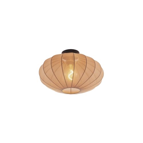 Qazqa - Design Japandi Deckenleuchte I Deckenlampe I Lampe I Leuchte Braun mit Stoffschirm - Bida I Wohnzimmer I Schlafzimmer - Textil Rund - LED geeignet E27 von Qazqa