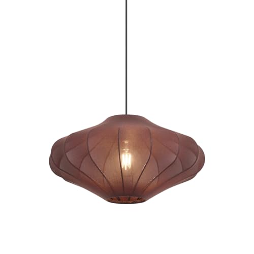Qazqa - Design Japandi Hängelampe I Pendellampe I Pendelleuchte Braun mit Stoffschirm 50cm - Plu I Wohnzimmer I Schlafzimmer - Textil Rund - LED geeignet E27 von Qazqa