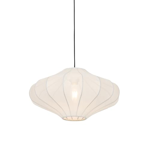 Qazqa - Design Design-Hängeleuchte Weiße Seide 50 cm - Plu I Wohnzimmer I Schlafzimmer - Textil Rund - LED geeignet E27 von Qazqa