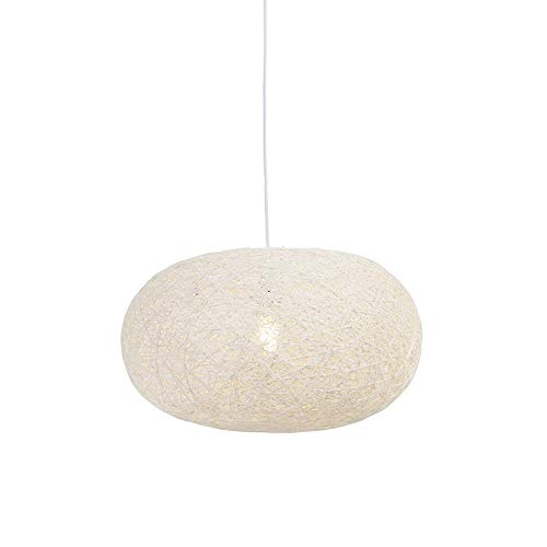 Qazqa - Design Ländliche Hängelampe I Pendellampe I Pendelleuchte weiß 50 cm - Corda Flat I Wohnzimmer I Schlafzimmer - Papier I Tau Rund - LED geeignet E27 von Qazqa