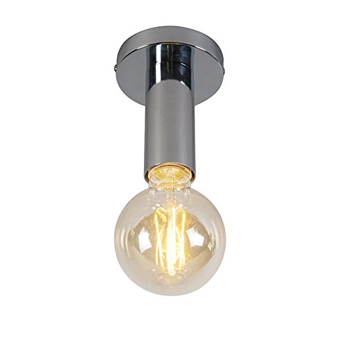 Qazqa - Design Moderne Deckenleuchte I Deckenlampe I Lampe I Leuchte Chrom - Facil 1 I Wohnzimmer I Schlafzimmer - Stahl Zylinder - LED geeignet E27 von Qazqa