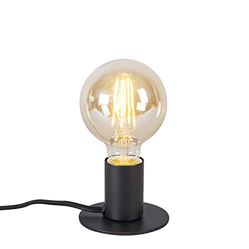Qazqa - Design Moderne Tischlampe schwarz - Facil I Wohnzimmer I Schlafzimmer I NachtNachttischlampe | Tischleuchte - Stahl Zylinder - LED geeignet E27 von Qazqa