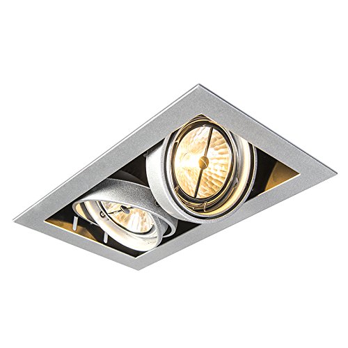 Qazqa - Design Einbaustrahler Stahl I Silber I nickel matt AR111 Verstellbar 2-Lichter - Oneon I Wohnzimmer I Schlafzimmer - Stahl Rechteckig - LED geeignet G53 von Qazqa