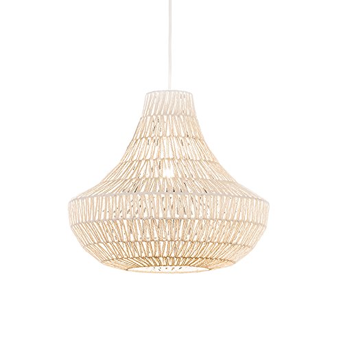 Qazqa - Design Retro-Hängelampe I Pendellampe I Pendelleuchte weiß 50 cm - Lina Cono 50 I Wohnzimmer I Schlafzimmer - Seil Rund - LED geeignet E27 von Qazqa