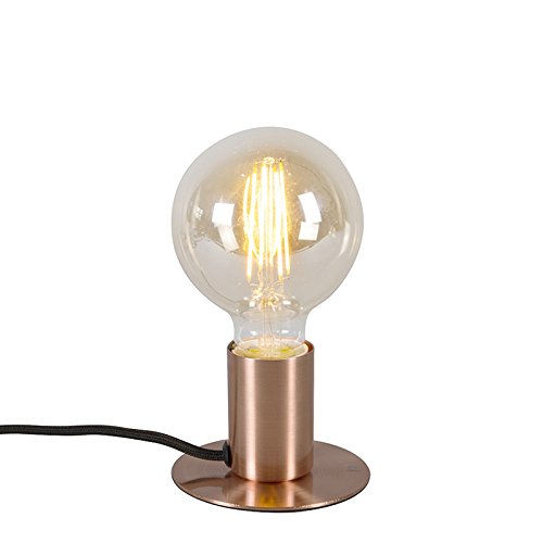 Qazqa - Design Romantische Tischlampe Kupfer - Facil I Schlafzimmer I NachtNachttischlampe | Tischleuchte - Stahl Zylinder - LED geeignet E27 von Qazqa