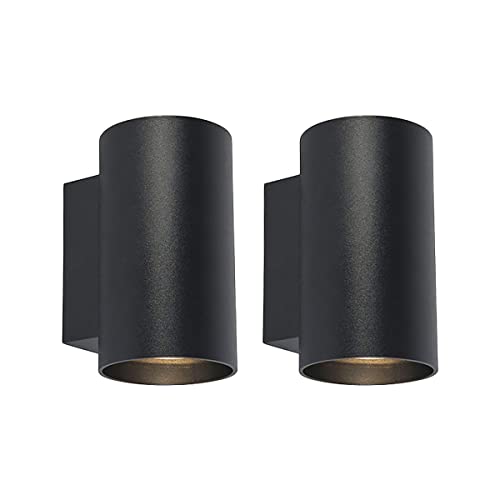 Qazqa - Design Set aus 2-flammig modernen Wandleuchten schwarz rund - Sandy I Wohnzimmer I Schlafzimmer I Up & Down - Stahl Zylinder - LED geeignet GU10 von Qazqa