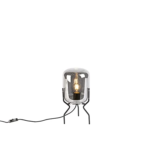 Qazqa - Design Smarte Design Tischleuchte I Tischlampe I Lampe I Leuchte schwarz mit Rauchglas inkl. WiFi A60 - Bliss I Wohnzimmer I Schlafzimmer - Rund - LED geeignet E27 von Qazqa
