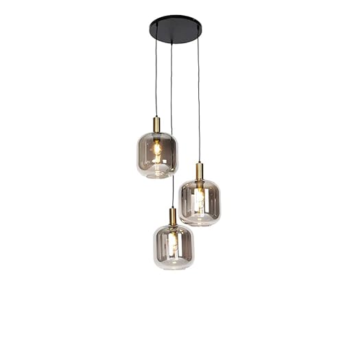 Qazqa - Design Smarte Hängelampe I Pendellampe I Pendelleuchte schwarz mit Rauchglas 3-flammig inkl. Wifi A60 - Zuzanna Dimmer I Dimmbar I Wohnzimmer I Schlafzimmer - Rund - LED geeignet E27 von Qazqa