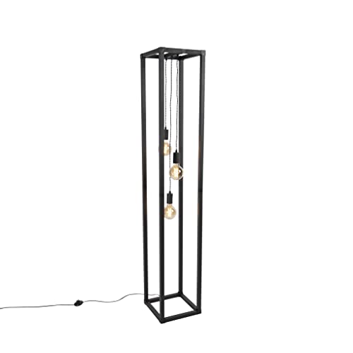 Qazqa - Design Smarte Stehlampe schwarz 3-flammig inkl. Wifi G95 - Big Cage I Wohnzimmer I Schlafzimmer - Stahl Rechteckig I Länglich - LED geeignet E27 von Qazqa
