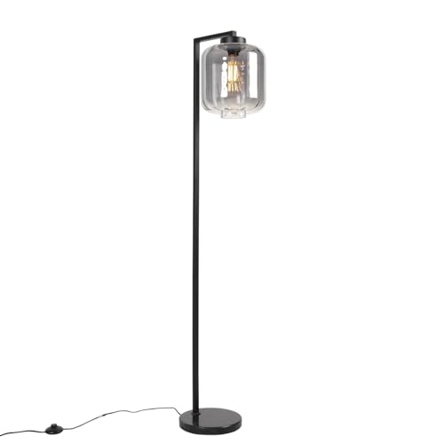 Qazqa - Design Smarte Stehleuchte I Stehlampe I Standleuchte I Lampe I Leuchte schwarz mit Rauchglas inkl. WiFi ST64 - Qara Down Dimmer I Dimmbar I Wohnzimmer I Schlafzimmer - Länglich - LED geeignet von Qazqa