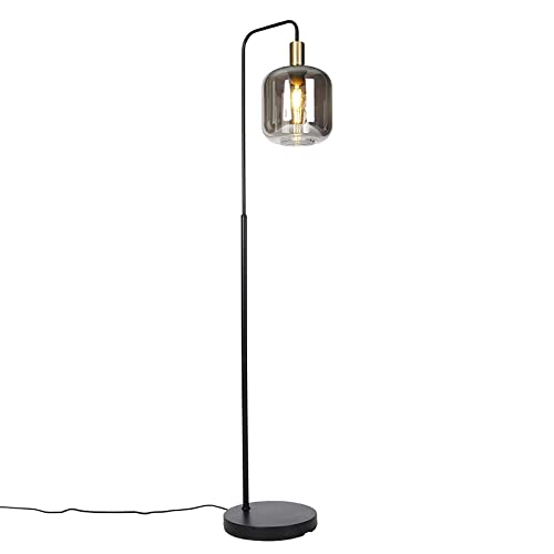 Qazqa - Design Design-Stehleuchte I Stehlampe I Standleuchte I Lampe I Leuchte schwarz mit Gold I Messing und Rauchglas – Zuzanna I Wohnzimmer I Schlafzimmer - Länglich - LED geeignet E27 von Qazqa