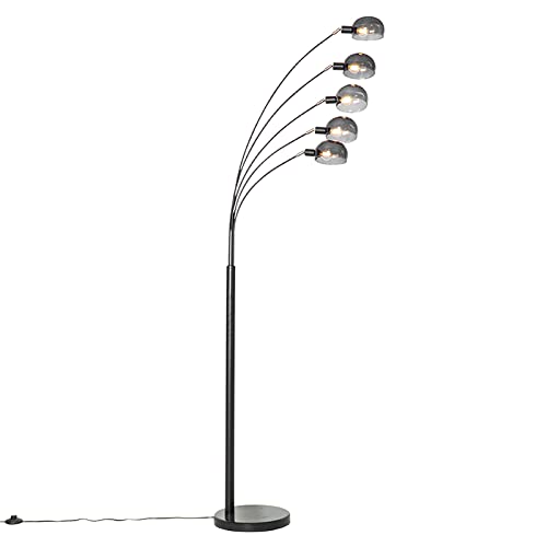 Qazqa - Design Stehlampe schwarz mit Rauchglas 5-flammig - Sixties Marmo I Wohnzimmer I Schlafzimmer - Stahl Länglich - LED geeignet E14 Qazqa - Design Stehlampe schwarz mit Rauchglas 5-flammig - Sixties Marmo I Wohnzimmer I Schlafzimmer - Stahl Länglich - LED geeignet E14 von Qazqa
