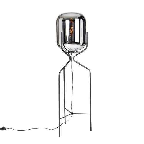 Qazqa - Design Stehlampe schwarz mit Rauchglas - Bliss I Wohnzimmer I Schlafzimmer - Länglich - LED geeignet E27 von Qazqa