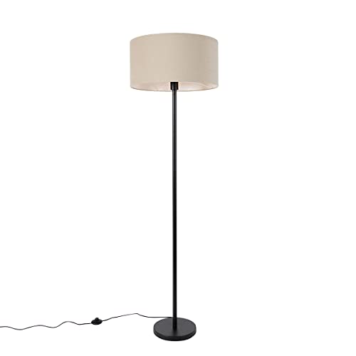 Qazqa - Design Stehlampe schwarz mit Schirm hellbraun 50 cm - Simplo I Wohnzimmer I Schlafzimmer - Stahl Rund - LED geeignet E27 von Qazqa